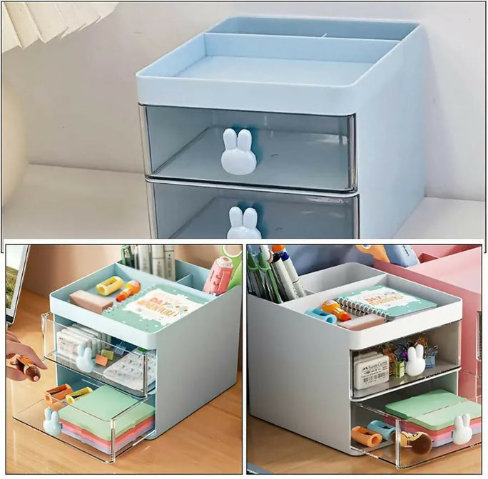 Rabbit Desk Organizer Makeup and Stationery Storage Box with Drawers BPA Free