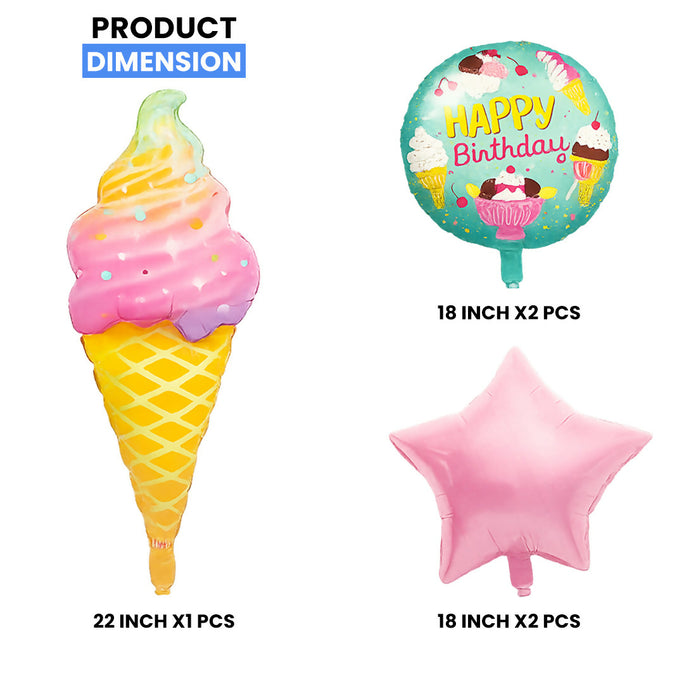 5 Pcs Ice Cream Cone Theme Foil Balloon Set – Kids Birthday Party Decoration