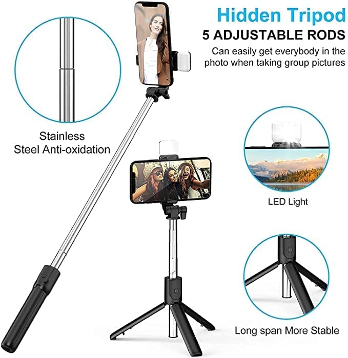 Bluetooth Selfie Stick R1S with Remote 4 in 1 Multifunctional Tripod Stand