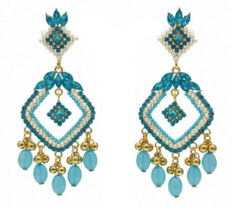 Elegant Geometric Kundan Square Drop Earrings for Women - Traditional Pearl & Bead Accent Statement Earrings