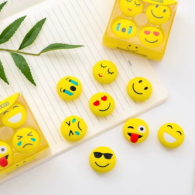 4/6Pcs Rubbers , 1Set Lovely smiling face High Quality Emoji Eraser Cute Rubber for kids
