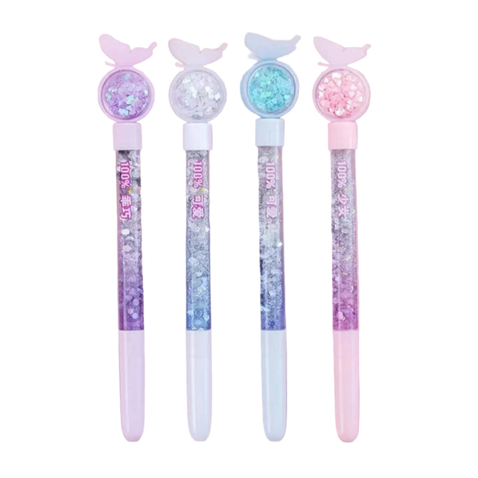 01 Pc LIQUID GLITTER Buttrefly BALL POINT GLITTER GEL PEN Fairy Stick Ballpoint Pen Glitter Liquid Sand Pen Bling Rainbow Dynamic Crystal Ball Pen Gel Ink Pen Student Pen Rollerball Pens for Women Girl Gift Stationery School Office Supplies