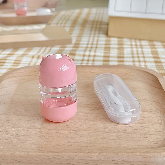 Cute Bear Lens Container + Tweezers & Suction Stick Set Contact Lens Case Accessories DIY Contact Lens Storage Box Portable Travel Contact Lens Case