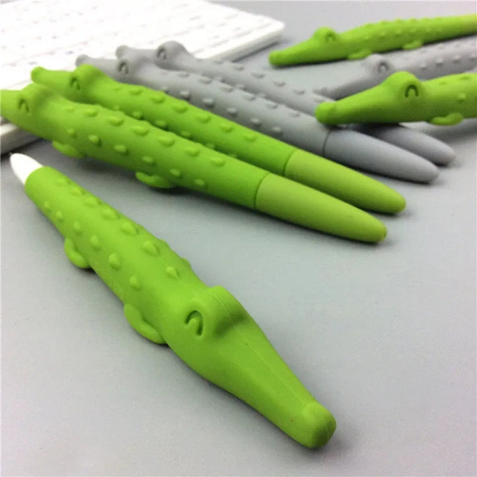 01 Pc Cartoon Animal Silicon Crocodile Gel Ink Pens Ball Point Pens Creative for Office School Student Supplies