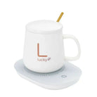 Lucky Portable Coffee Cup Warmer Heater Set Heat Heating Cup Pad Ceramics Mug Thermostatic Electric Coaster 55 Mug Mat Office Tea Coffee Milk Heater With Cup Spoon(Gift Box Package