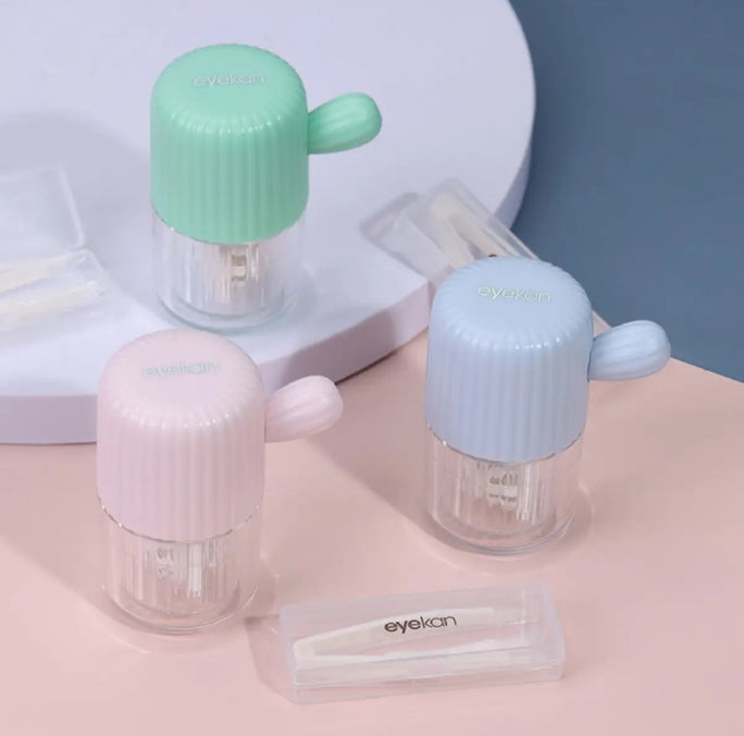 Contact Lens Cleaner Case With Tweezer & Applicator Manual Rotary Lens Washer | Cleaner Travel Plastic Container Storage Soaking Box | Lens Washer + Tweezer & Applicator