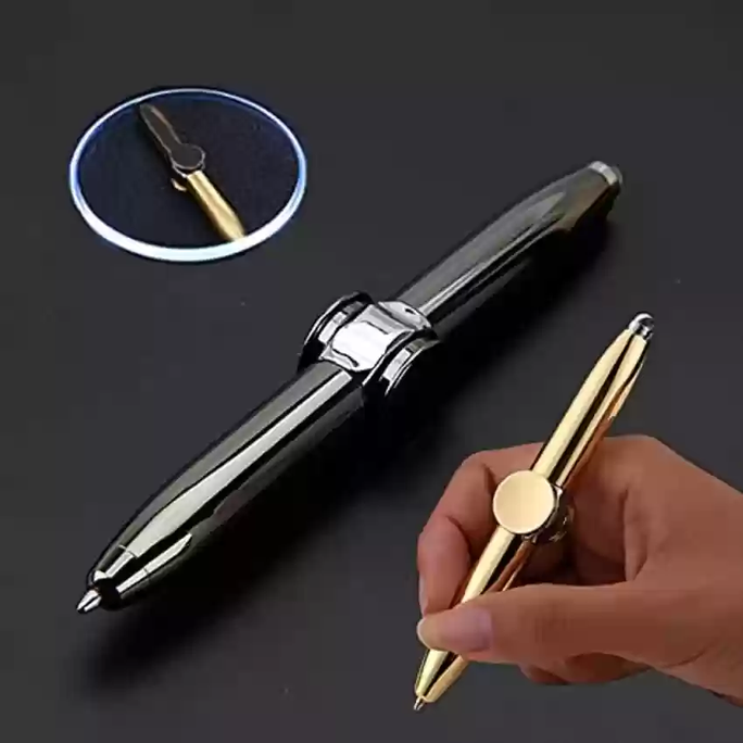 01 Rotating Pen Write-Able Rotating Fingertip Gyro Pen, Rotating Pencil Holder for Desk, Multi-Function Metal Casing Ballpoint Pen With LED Lights, Decompression Toys Office Supplies Gifts