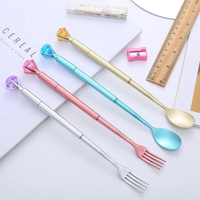 1 PC Stationery Diamonds Cute Lovely Candy Spoon / Fork Gel Pen Office Creative Gift Sweet Pretty Funny Pens