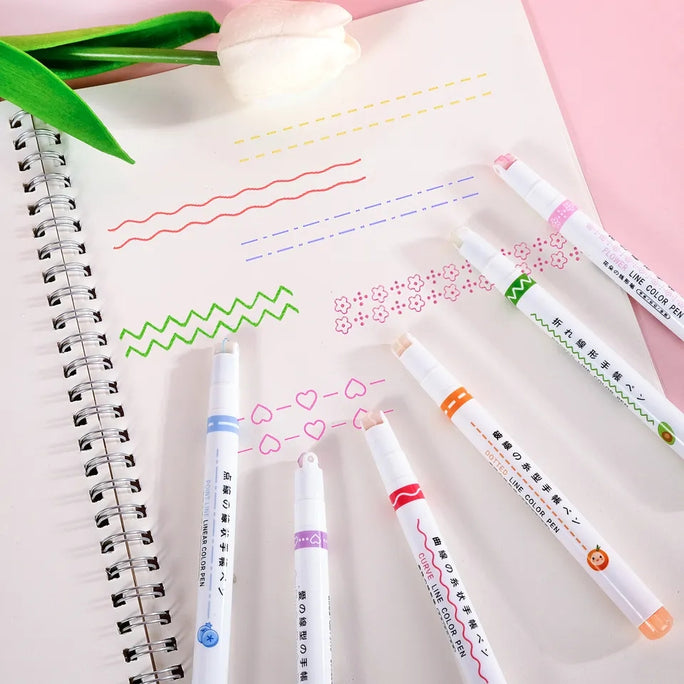 3pcs/6pcs Creative Highlighter Curve Pen Quick-drying Flower-shaped Outline Pen Notes Hand Account Marking Painting School Supplies