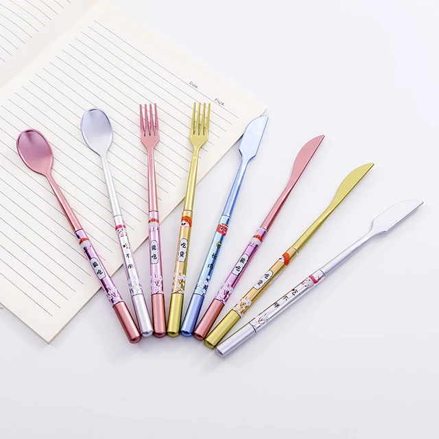 01 Pc Creative Spoon Knife Fork Gel Pen Tableware (mixed send Randomely) Model Black Ink Gel Pen 0.5mm School Office Supply Gift Kawaii Stationery Papelaria