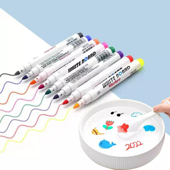 01 Set 07 Colours With Spoon Magical Water Painting Pen, Magical Floating Ink Pen with Spoon, Erasing Whiteboard Marker, Magical Water Painting Pens Set for Kids, A Watercolor Pen That Can Float in The Water