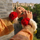 Handmade Crochet Rose Gajra Bracelet – Bridal Wrist Gajra for Mehendi & Nikkah (1 Pair) | Velvet Bloom