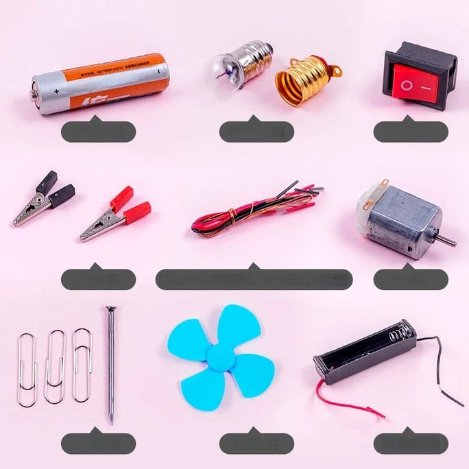 Electric Circuit Motor School Set 12 Pieces Electronic Science Project Kit for Kids Interesting Project for kids, dr Light Control Fan Circuit Science Diy Kit Educational (Big)