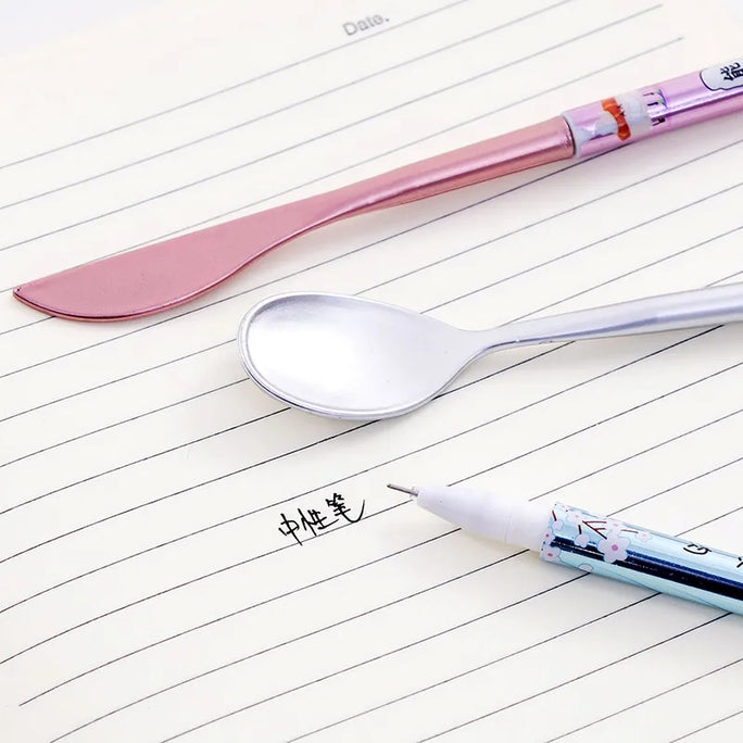 01 Pc Creative Spoon Knife Fork Gel Pen Tableware (mixed send Randomely) Model Black Ink Gel Pen 0.5mm School Office Supply Gift Kawaii Stationery Papelaria