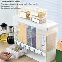 Rice Dispenser, Wall Mounted 6 Grid Dry Food Dispenser Large Cereal Dry Food Storage Containers for Storage Rice Grains Nuts Beans Candy Laundry Dispenser, for Kitchen Pantry