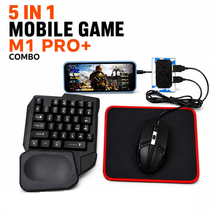M1 Pro+ 5 in 1 Mobile Gaming Adapter for Keyboard Mouse | PUBG Controller
