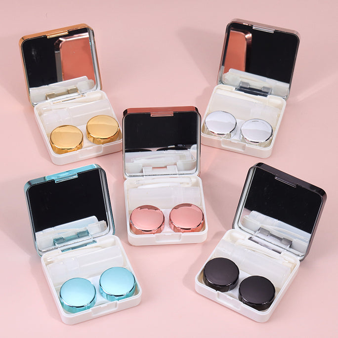 Contact Lens Case Travel Kit Square Travel Portable Solid Color Lens Cover Container Beauty Pupil Storage Soaking Box Eyewear Accessories