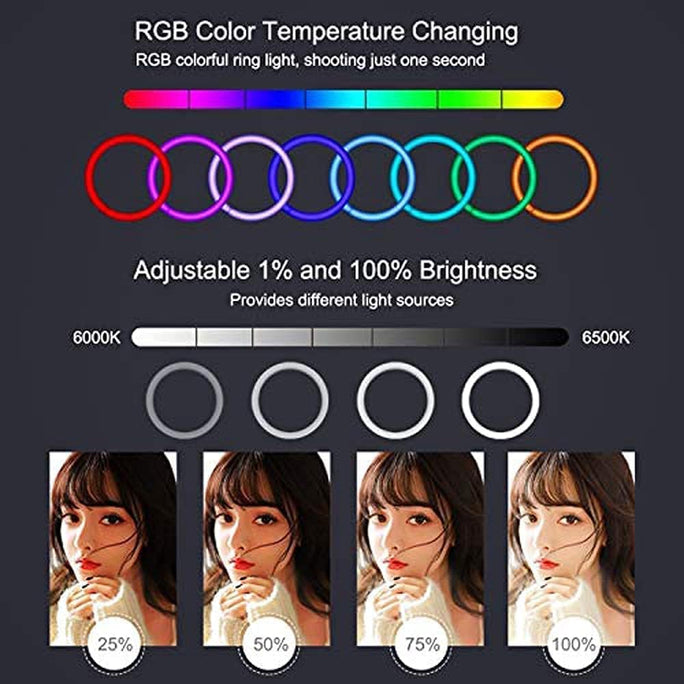 26CM MJ26 RGB LED Ring Light, Multi-Color Photography Fill Light, 10.2 Inch