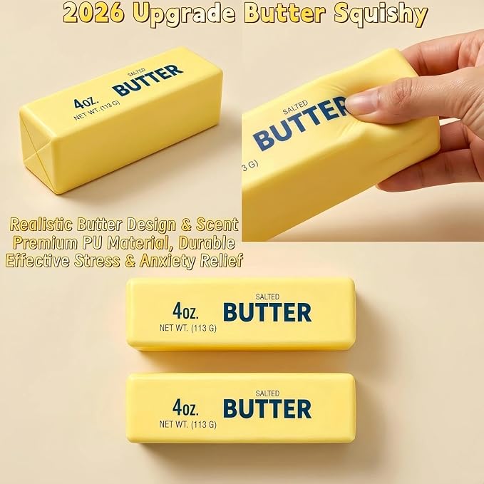 Butter Squishy- Slow Rising Fidget Toys, Novelty Stress Relief Butter Squeeze Toy for Adults & Kids, Party Favors Gift Sensory Toy (1 PC)