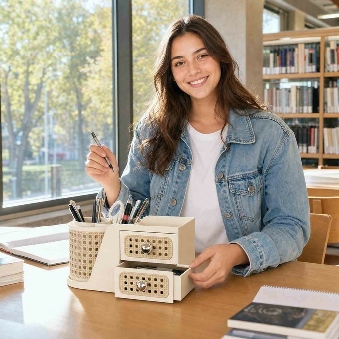Cosmetic Storage Box Rotating Double Layer Shelf Pen Holder Desktop Organizer