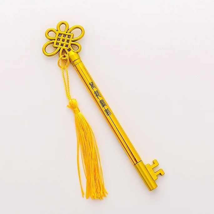 01 Pc Hanging Spike Chinese Knot Key Shape Gel Pen Student Office Stationery Signature Pen