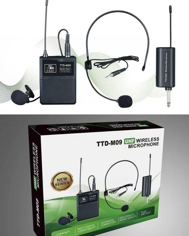 TTDM09 UHF Wireless Microphone Kit 2 in 1 Head Mic | Wireless Head Microphone