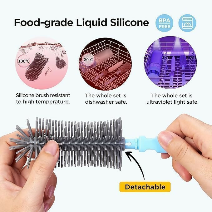 6-in-1 Travel Baby Bottle Washer Kit with Liquid Silicone Brushes