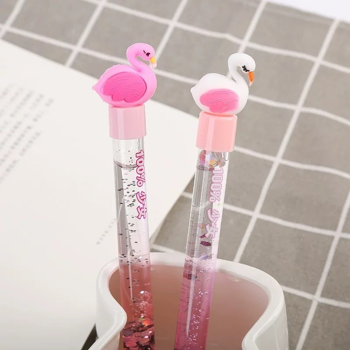 01 Pc Cartoon Character Flamingo Glitter Gel Pen Fairy Stick Pen Drift Sand Glitter Crystal Pen Novelty Stationery For Kids