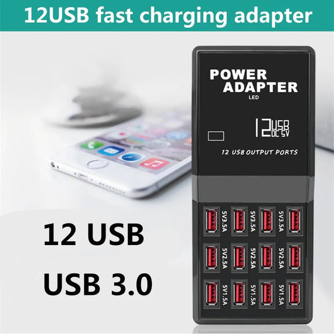 12 Port USB Charging Station | Universal Multi Charger Hub 12A Desktop Fast
