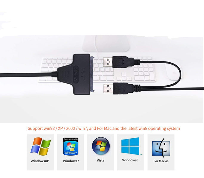 Best USB 2.0 SATA 7+15pin to USB 2.0 Adapter Cable for 2.5 HDD SSD Laptop Hard