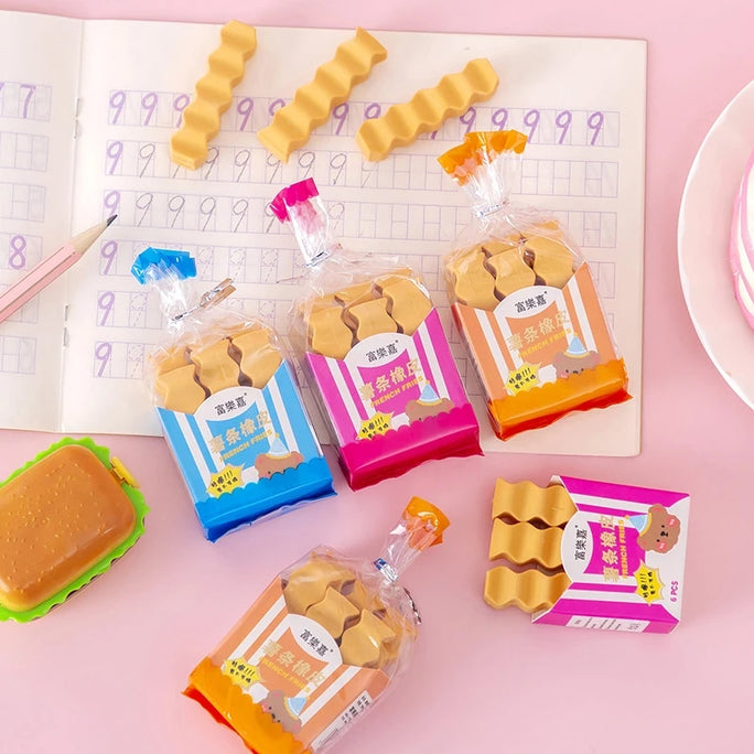 1 Box Creative Fries Rubber Eraser Cute Kroean Pencil Eraser Children Gift Kids Student Office Stationery Supplies