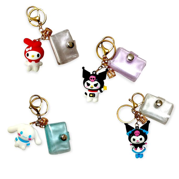 Transparent Coin Holder with Character Mini Snap Button Coin Purse, Cute Card Storage Bag With Keychain