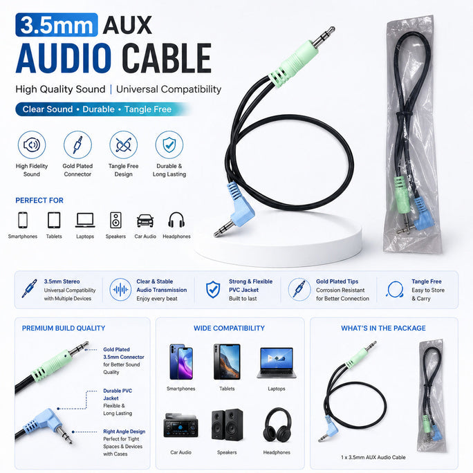 3.5mm Jack Audio Cable Male to Male Stereo AUX Lead Wire | 3.5mm Headphone