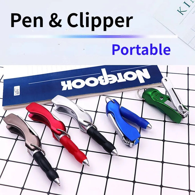 1PC Protable Key Chain Ballpoint Gel Pen 0.7mm Folding Metal Nail Clippers Ballpoint Pen Mini Office School Supplies