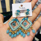 Pair of Elegant Geometric Kundan Square Drop Earrings