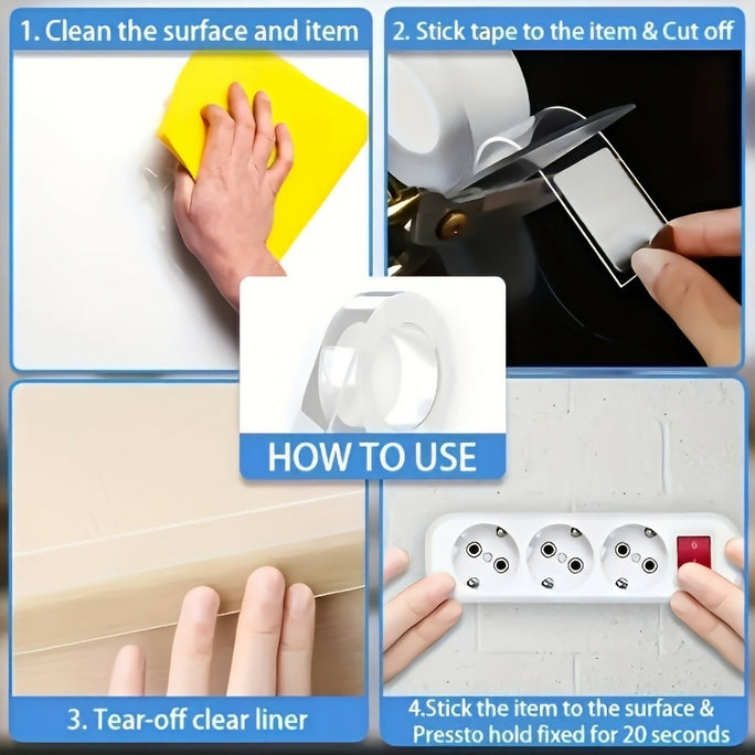 Nano Double Sided Tape Transparent Heavy Duty Reusable Washable Strong Adhesive Waterproof Mounting Tape 2cm Wide –3M Leng