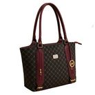 Elegant Monogram Pattern Shoulder Tote Bag for Women - Spacious Printed Handbag with Front Pocket