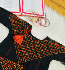 Kids Fitt Girls Black Hand Embroidered Khaddar 2 Piece Suit – Tassel Detail