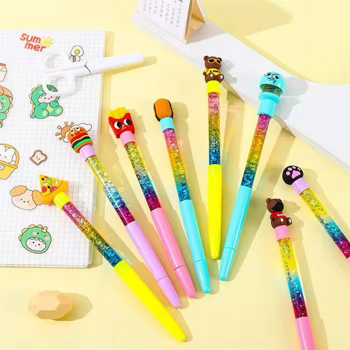01 Pc Cartoon Character Flamingo Glitter Gel Pen Fairy Stick Pen Drift Sand Glitter Crystal Pen Novelty Stationery For Kids