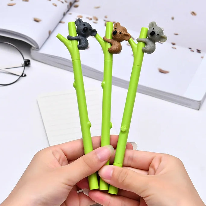 01 Pc Cute Koala Gel Pen Green Branch Black Ink Pens 0.5mm Kids Writing Gifts
