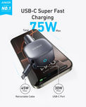 Anker Nano 75W USB-C Car Charger with Built-in Retractable USB-C Cable