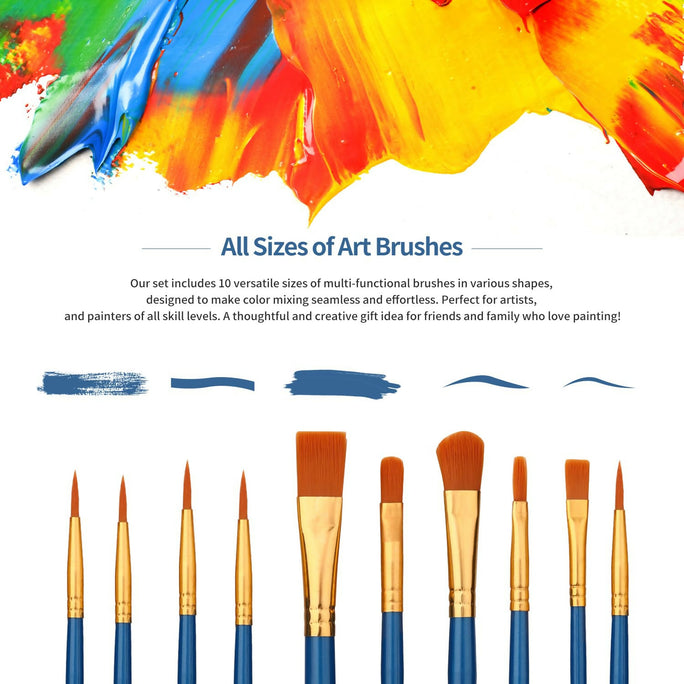 10 x Multi Shapes Artist Paint Brush Set Watercolour Acrylic Nylon Hair Oil & Poster Painting Supply
