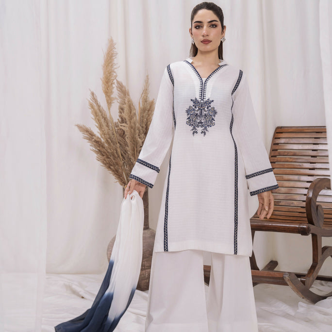 Lawn Cotton Embroidered Stitched 3-Piece Suit-Snowflake