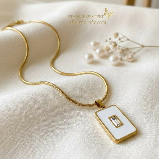 Elegant Stainless Steel Rectangular Pendant Necklace