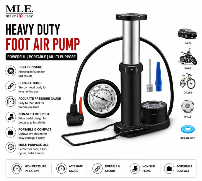 High Pressure Foot Air Pump with Gauge Heavy-Duty Foot Bike Pump for Bicycle Ball Scooter Car Inflatable Toys Mini Pump