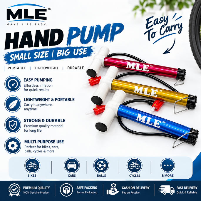 Portable Hand Pump – Mini Air Pump for Bike, Car, Football & Cycle | Lightweight Aluminum Body