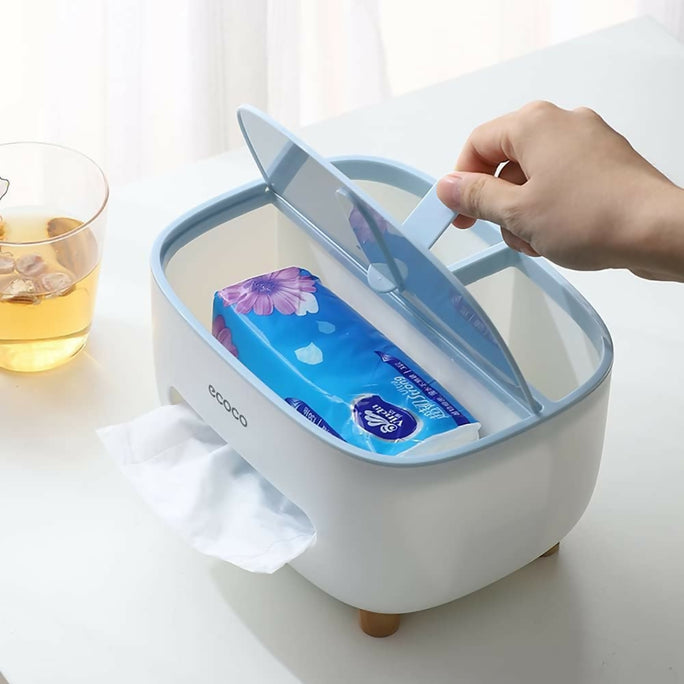 Ecoco Tissue Box Holder with Storage Compartment & Lid