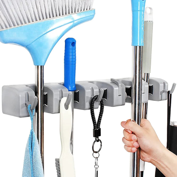 5 in 1 Broom and Mop Holder Wall Mounted Mop Rack Cleaning Tool Hook Wall Hook