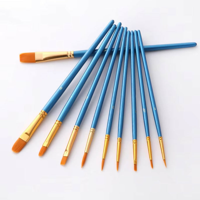 10 x Multi Shapes Artist Paint Brush Set Watercolour Acrylic Nylon Hair Oil & Poster Painting Supply