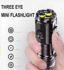 Three Eye Mini Flashlight Portable Outdoor LED Flashlights High Lumens Three Eyed Rechargeable Long Range For Outdoor